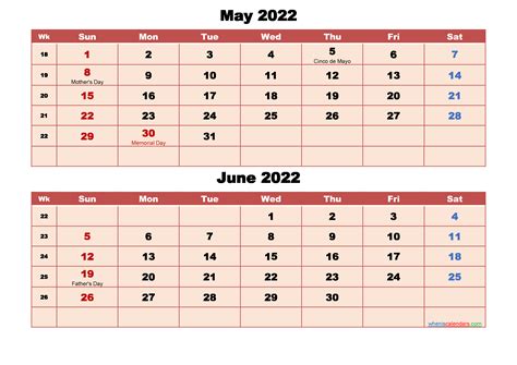 Printable Calendar May And June 2022